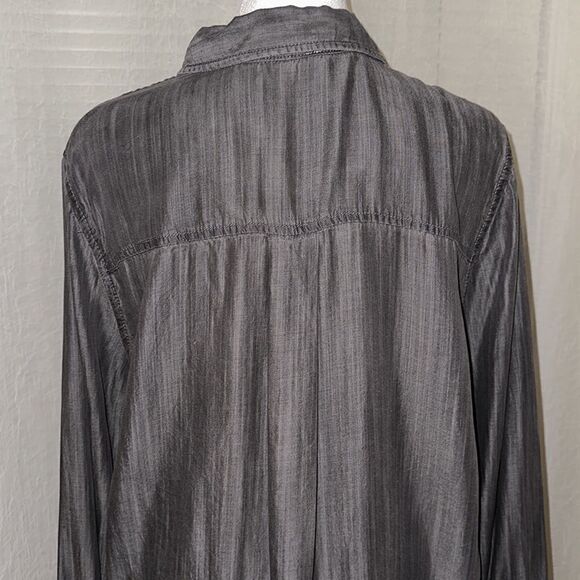 beachlunchlounge L Lyocell Gray Black Embroidered Button Down Casual Shirt - Picture 6 of 14